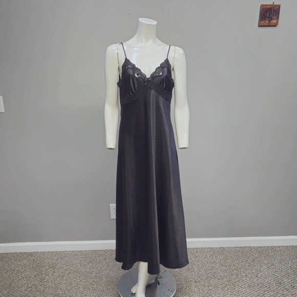 Linea Donatella Other - Vintage Linea Donatella Maxi Nightgown Medium Black Babydoll Satin Lace Romantic